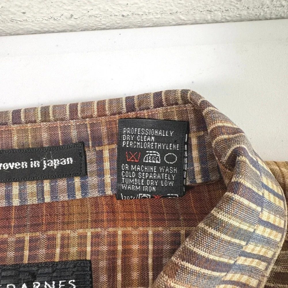 Jhane Barnes Button Down Shirt Mens L Brown Woven In Japan Cotton Stripes